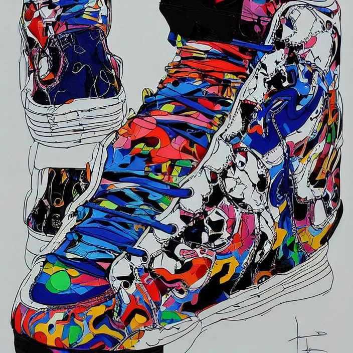 Image similar to futuristic sneakers in jeff koons hip hop bauhaus style, highly detailed, hyper realistic, art by todd mcfarlane