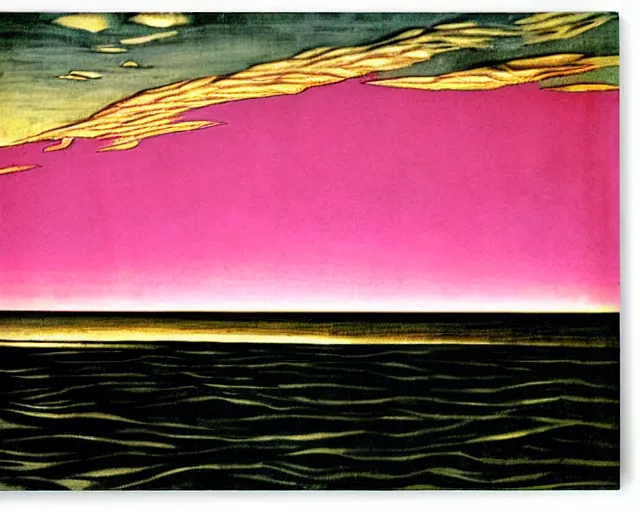 Image similar to deep sea trench, pink horizon by Giorgio de Chirico