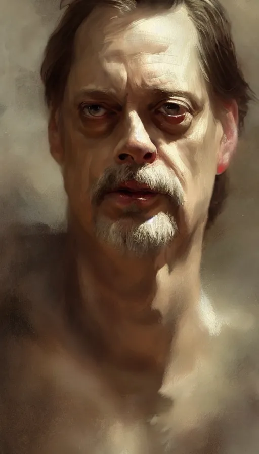 Image similar to an close up oil drawing of roman god emperor steve buscemi, renaissance painting, art by anders zorn, wonderful masterpiece by greg rutkowski, expressive brush strokes, beautiful cinematic light, american romanticism by greg manchess, jessica rossier fantasy art, concept art, official art, hd mod