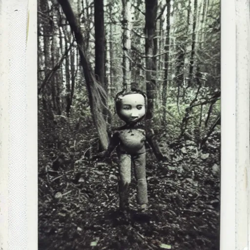 Prompt: Polaroid photo of a creepy doll found in a forest