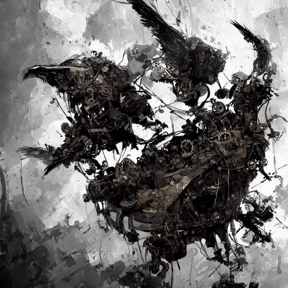 Image similar to a detailed concept art of a steampunk bird by ashley wood, dynamic lighting, cinematic, epic composition, masterpiece