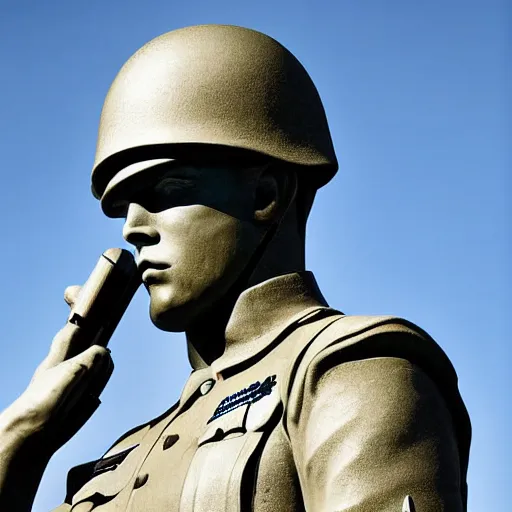 Image similar to soldier, statue, chrome, reflect photograph