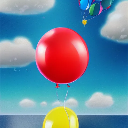 Prompt: digital art of plenty of birthday balloons floating above a beautiful sea. artstation cgsociety masterpiece