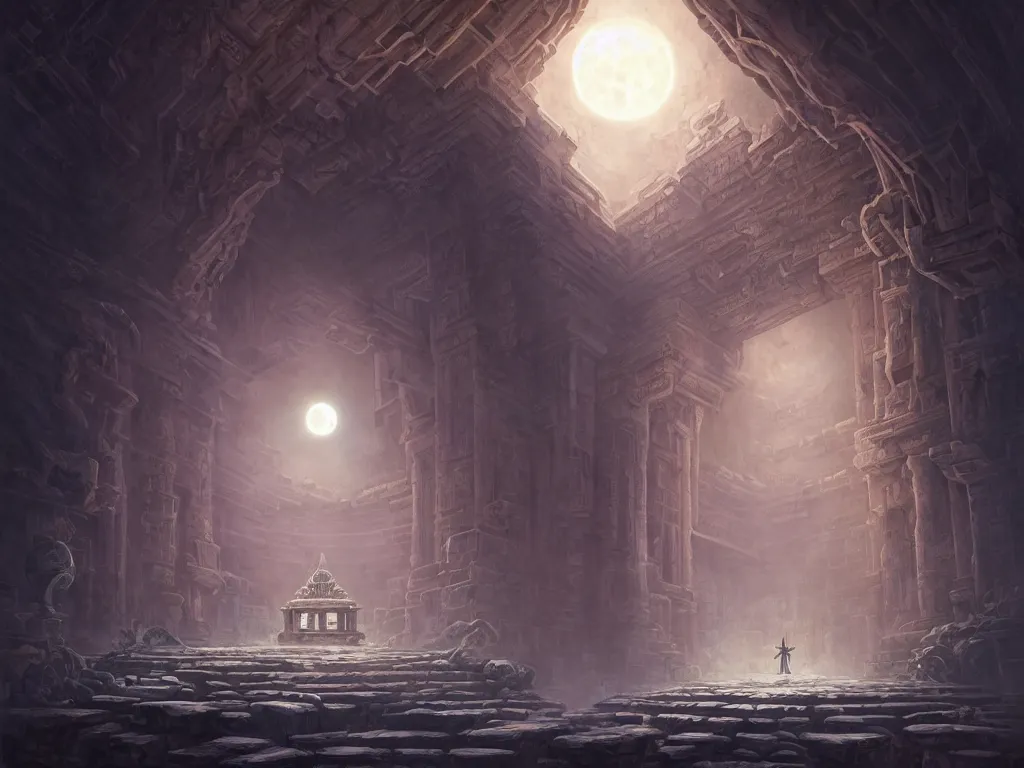 Prompt: A picture of an ancient temple with geometric patterns and tentacles coming out of the entrance under the full moon art by Noah Bradley, Darek Zabrocki, Pablo Carpio and Jordan Grimmer, ominous, cosmic horror, trending on artstation, Ultra detailed, hyper realistic, 4k