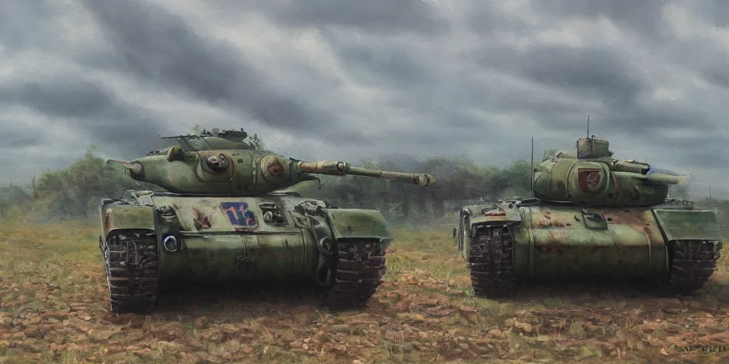 Prompt: panzer iv, oil painting