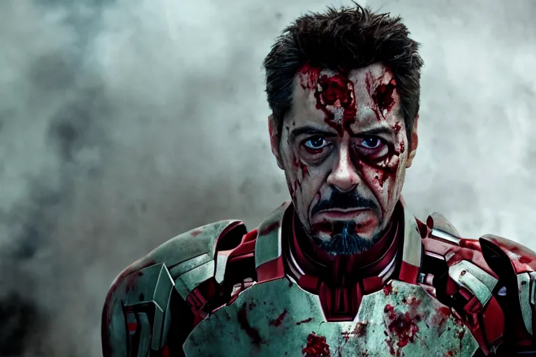 Image similar to film still of zombie zombie Tony Stark as a zombie in new avengers movie, 4k