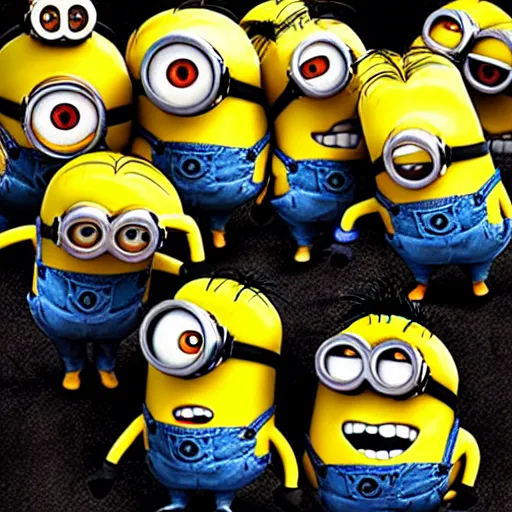 Image similar to Minions living in an insane asylum, creepy photo