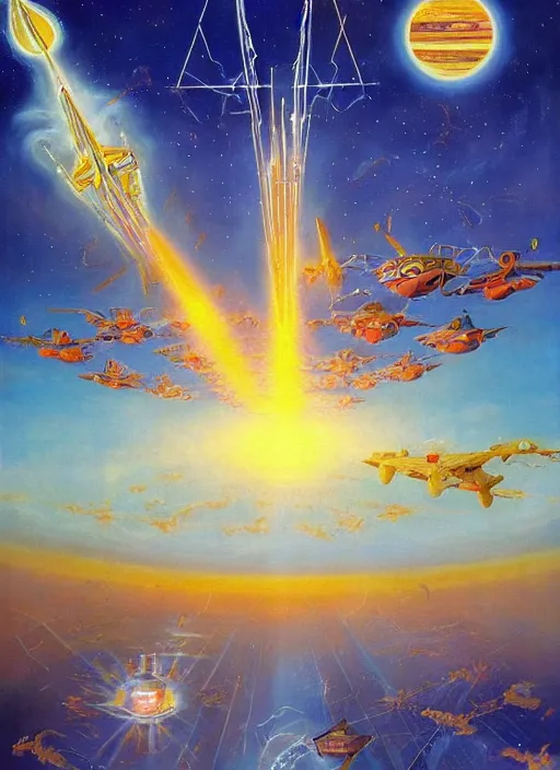 Prompt: a visual depiction of astral projection, large scale painting by robert mccall and vladimir kush