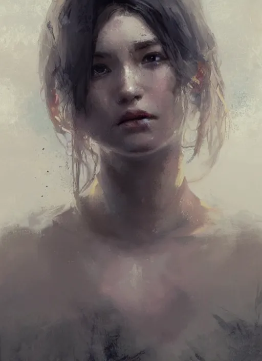 Image similar to female geshia girl, beautiful face, rule of thirds, intricate outfit, spotlight, digital painting, by greg rutkowski, by jeremy mann,