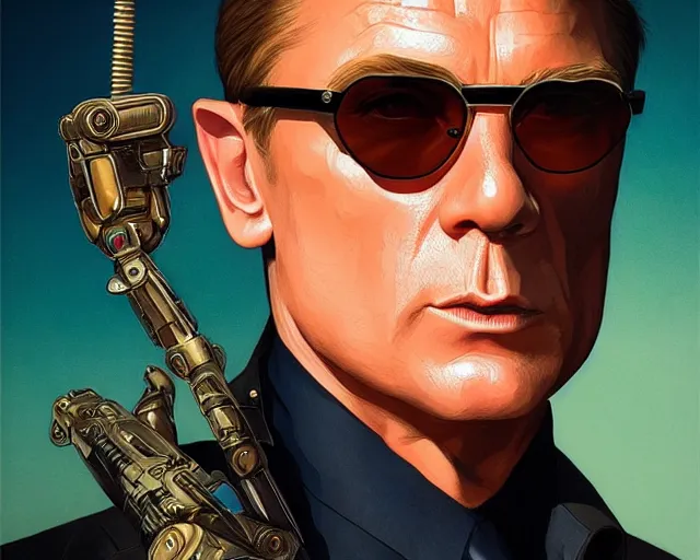 Prompt: james bond wearing sunglasses and a leather jacket, photography of kurzgesagt, deep focus, d & d, fantasy, intricate, elegant, highly detailed, digital painting, artstation, concept art, matte, sharp focus, illustration, hearthstone, art by artgerm and greg rutkowski and alphonse mucha