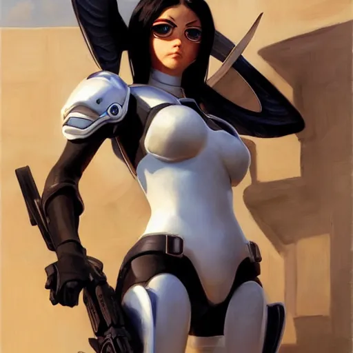 Image similar to greg manchess portrait painting of partially armored battle angel alita as overwatch character, medium shot, asymmetrical, profile picture, organic painting, sunny day, matte painting, bold shapes, hard edges, street art, trending on artstation, by huang guangjian, gil elvgren, ruan jia, greg rutkowski, gaston bussiere