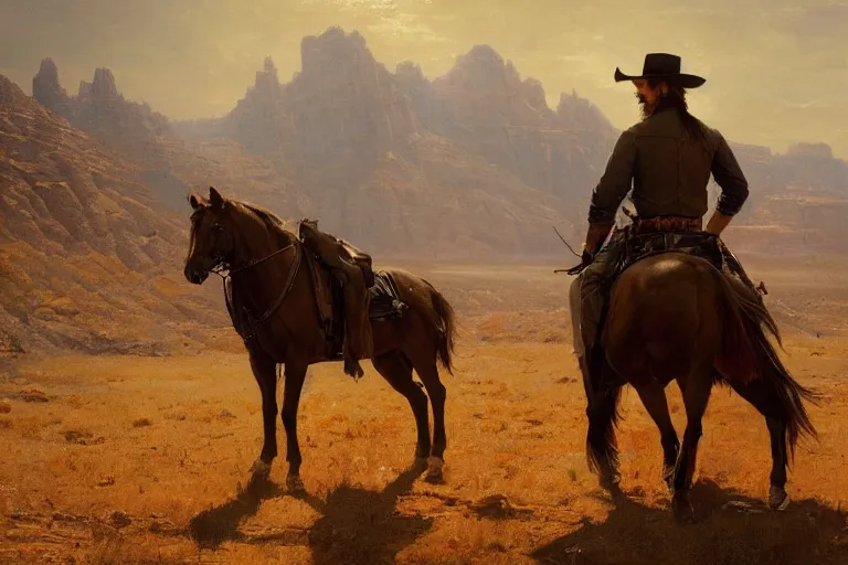 Image similar to an ultradetailed image of sam winchester as an old west gunfighter, masterpiece, 8 k, art by greg rutkowski and albert bierstadt