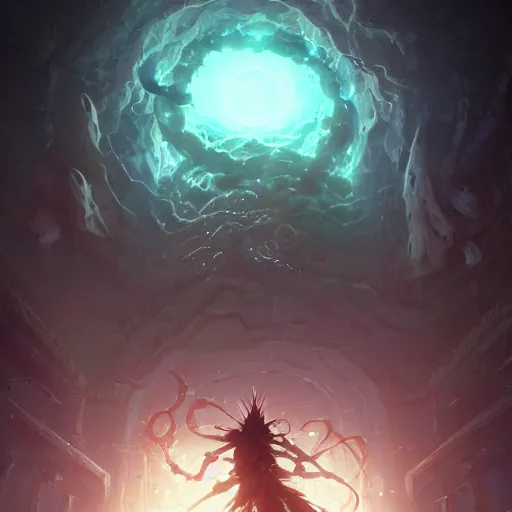 Image similar to yog - sothoth ripping souls into the infinite void, by makoto shinkai, greg rutkowski, artstation, high detailed, cgsociety,