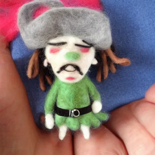 Image similar to a needle felted cartoon ish pirate, needle felting art.