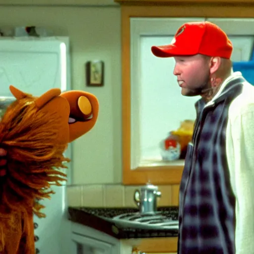 Prompt: fred durst starring as alf tv series, tv still, 8 k