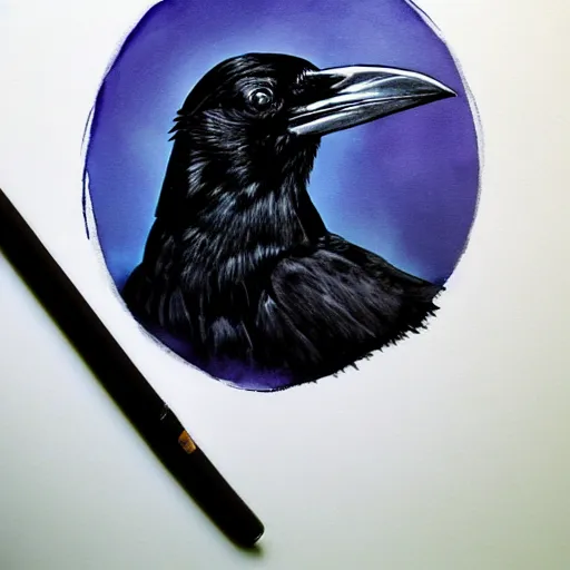 Prompt: raven spilling ink by naomi chen