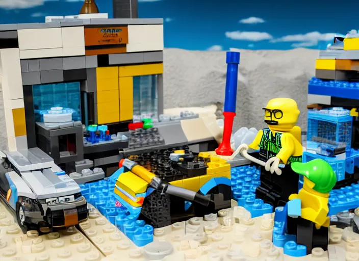 Image similar to product photo still of walter white breaking bad car wash lego playset, 8 k, 1 2 0 mm macro, f 1. 8, studio lighting, key light