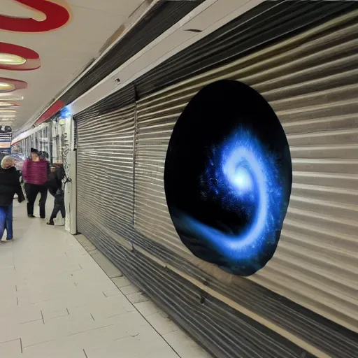 Prompt: A black hole opening up at Tesco