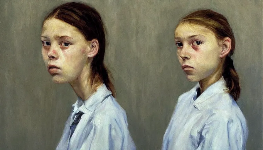 Image similar to painting by borremans, girl, detailed, stunning