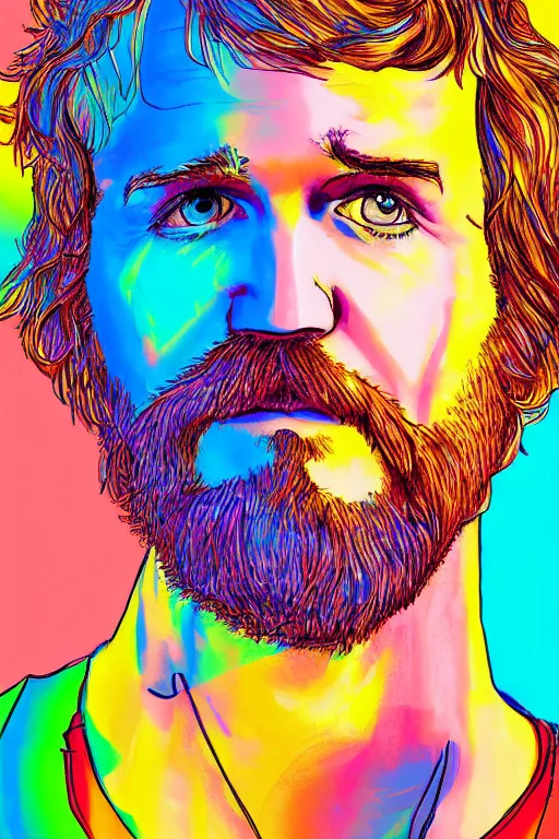 Image similar to inspirational style hope poster of bo burnham with beard, psychedelic colors, highly detailed, realistic, loving