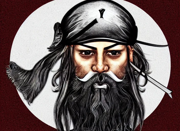 Prompt: a bearded pirate wearing eye patch, digital art
