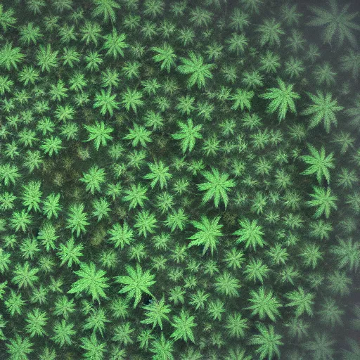 Image similar to A dense fractal cannabis forest with lots of cannabis plants, 4k, photorealistic, high-definition, artstation