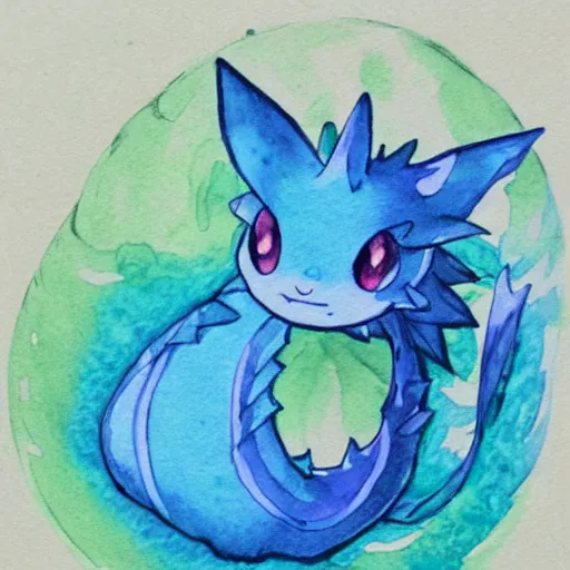 Image similar to Watercolour painting of a vaporeon from pokemon, art