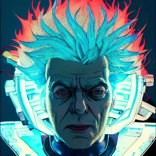 Prompt: 9 5 5 5 rick sanchez portrait by and james jean and katsuhiro otomo and erik jones, inspired by ghost in the shell anime, beautiful fine face features, intricate high details, sharp, ultradetailed, 3 d octane render