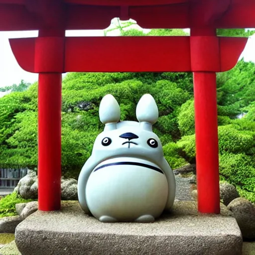 Prompt: shinto shrine statue of totoro