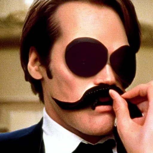 Prompt: Eyes wide shut cinematic still, Jim Carey