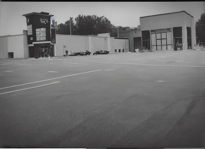 Image similar to polaroid photograph of an empty blockbuster store parking lot, liminal space, familiar place, mannequins, black mold, amateur, unreal engine, photorealistic, trending on artstation