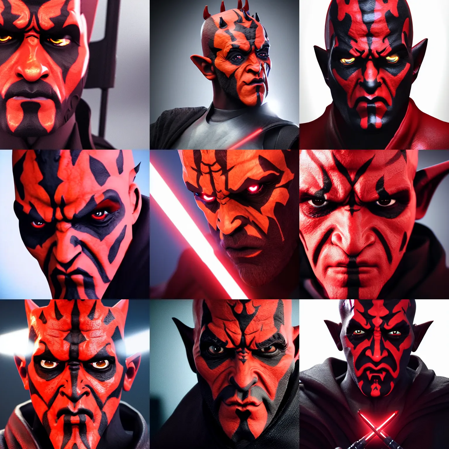 Prompt: unreal engine 5 quality render, studio lighting, bright studio setting, photorealistic portrait, crisp quality and light reflections, highly detailed, still photo of darth maul