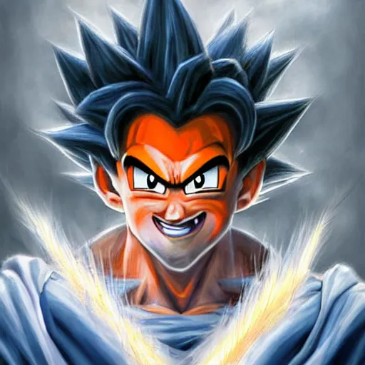 Prompt: beautiful hyperrealistic detailed matte portrait painting of happy goku, by andreas rocha and john howe, and martin johnson