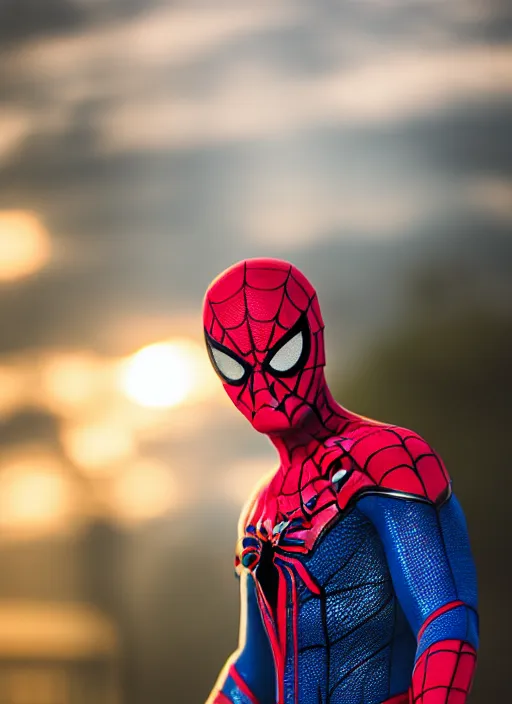 Image similar to photo of spiderman ,realistic 35mm, f/1.4, Golden Hour light, ,