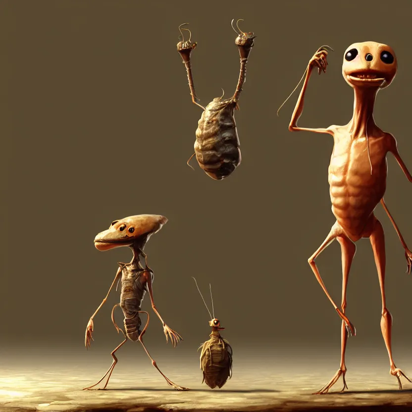 Image similar to A beautiful concept art of standing anthropomorphic biped flea on white background, unreal engine, by james gurney, inspired by Abe's Odyssey