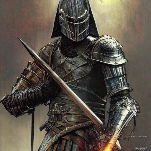 Image similar to dark souls knight, realistic closeup portrait art by norman rockwell and donato giancola and greg rutkowski