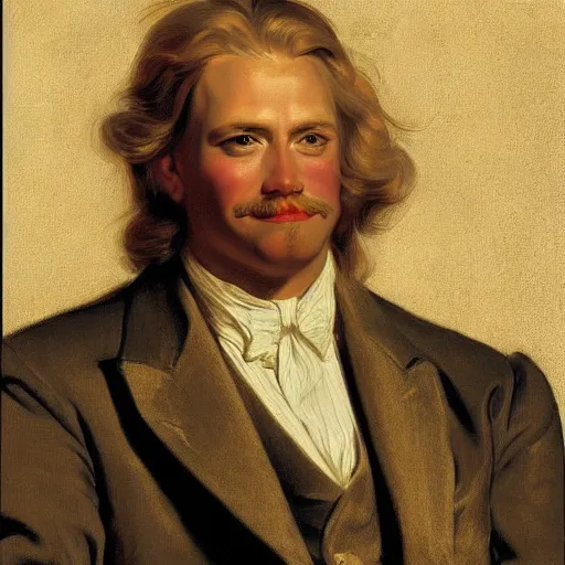 Prompt: a beautiful portrait of George Floyd with long golden blond hair gazing warmly at the viewer, golden hour, by J.C Leyendecker and Peter Paul Rubens