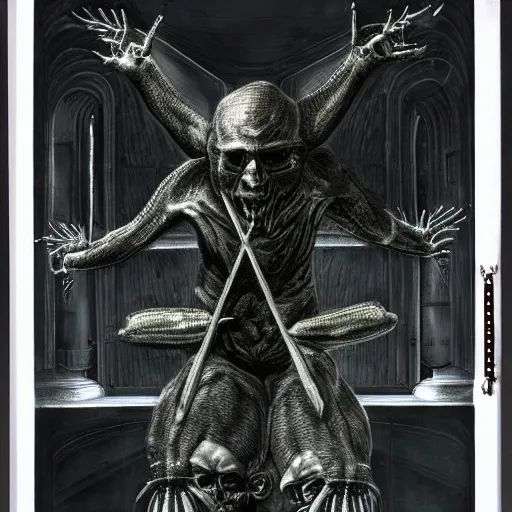 Image similar to evocation of putin who is the antichrist by giger