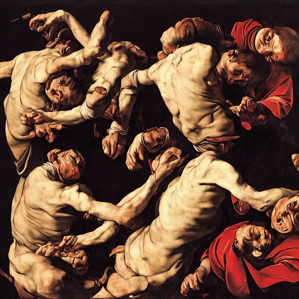 Image similar to The pain of the fool, in the style of Caravaggio