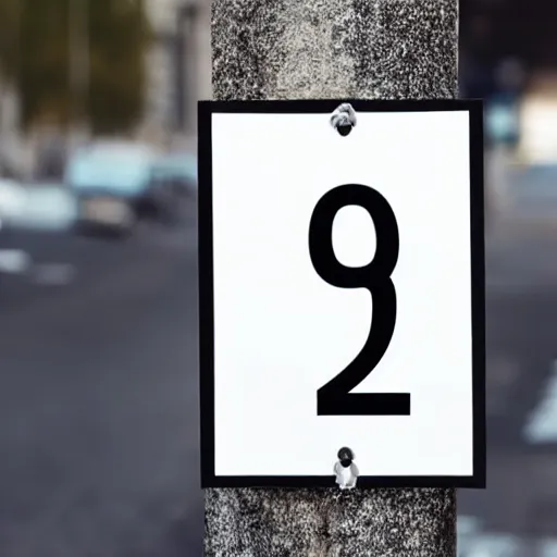 Image similar to A sign with black text that reads Number 9