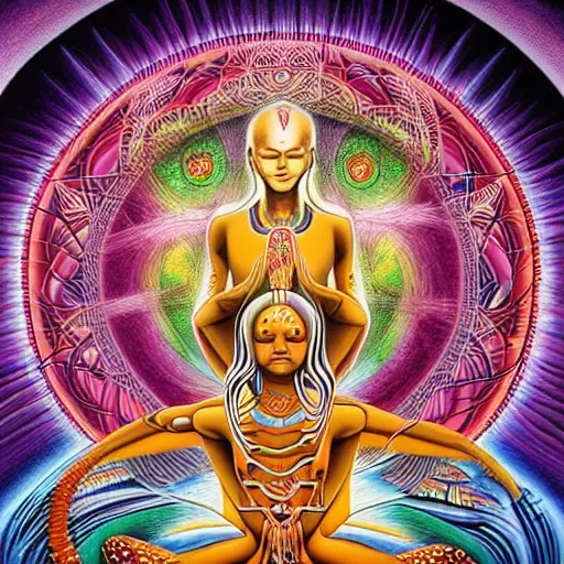 Prompt: guru meditations, a visionary artwork by alex grey and jasmine becket - griffith