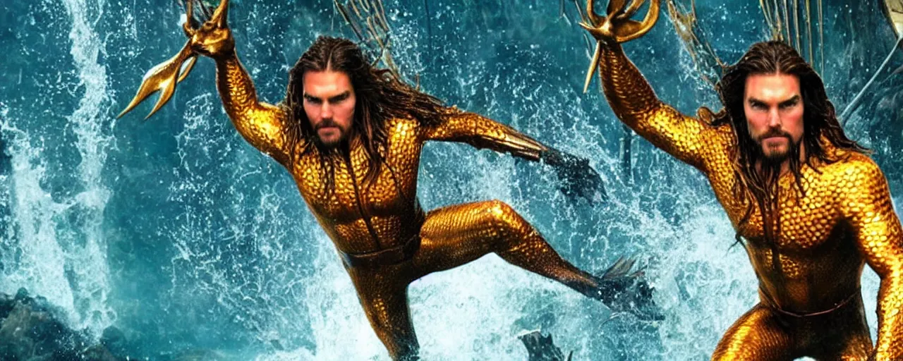 Image similar to ' tom cruise'as'aquaman ', cinematic scene, award winning