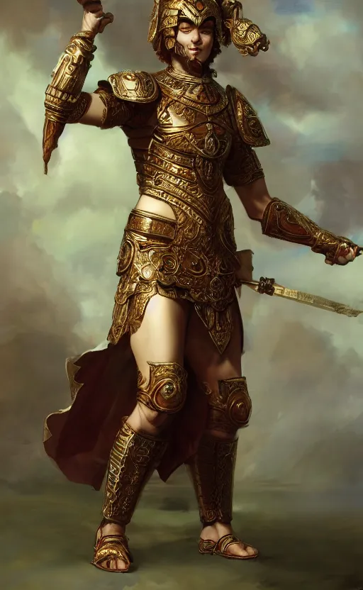 Image similar to full body portrait of an ancient roman character in incredible rich ornate armor, by ilya kuvshinov, by thomas lawrence, by bayard wu, trending on artstation, masterpiece