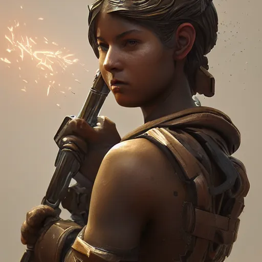 Image similar to portrait of girl in combat, bronze statue, 8 k uhd, unreal engine, octane render in the artstyle of finnian macmanus, john park and greg rutkowski