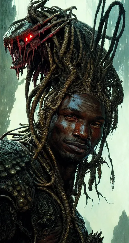 Image similar to a portrait of the predator fantasy character portrait, ultra realistic, cinematic, concept art, wide angle, intricate details, hologram, highly detailed by greg rutkowski, aaron horkey, gaston bussiere, craig mullins, simon bisley, arthur rackham