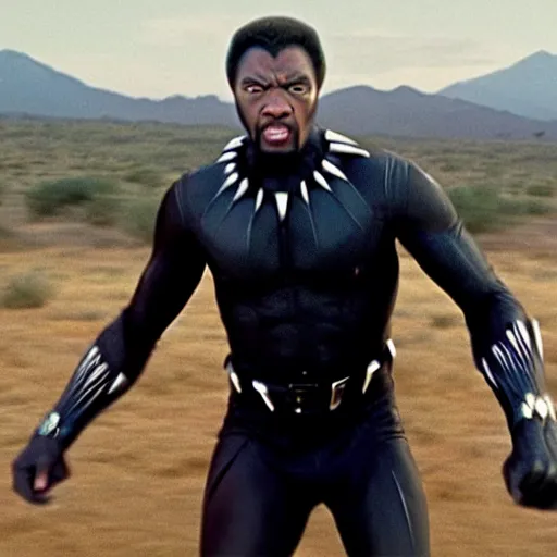 Prompt: a still of Quentin Tarantino starring as the black panther