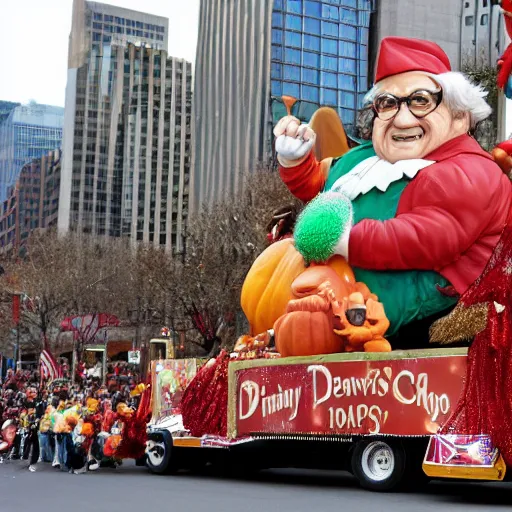 Image similar to pictures of Danny Devito as a Macy's Thanksgiving Day parade float