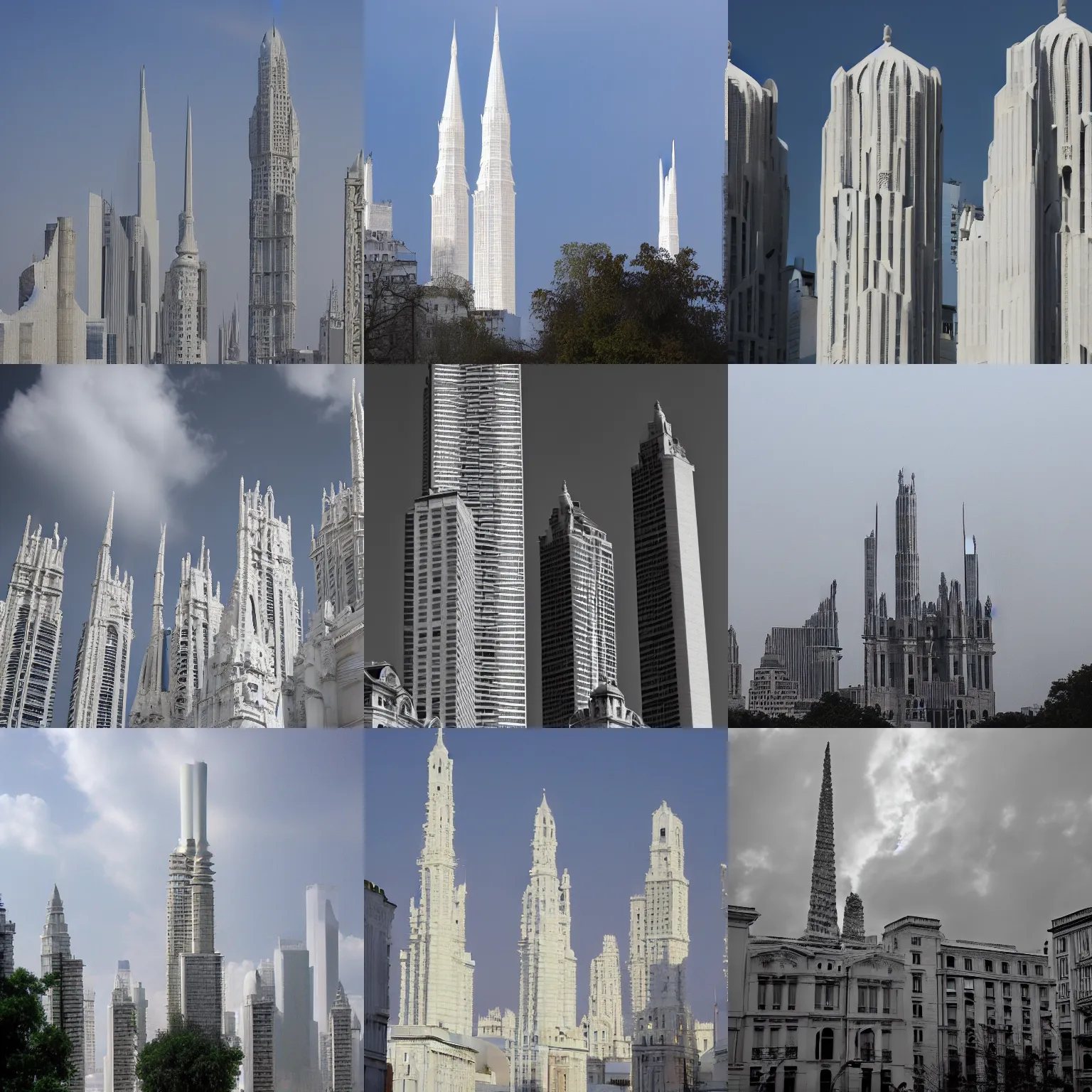 Prompt: city of white marble, glorious to behold, towers piercing the sky