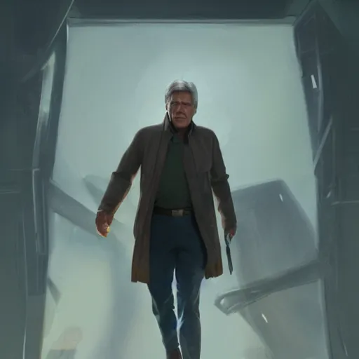 Image similar to Harrison Ford as a Soviet superhero, cinematic lighting, highly detailed, digital painting, artstation, concept art, smooth, sharp focus, illustration, warm light, cozy warm tint, magic the gathering artwork, volumetric lighting, 8k, no gold, no gold colours, art by Akihiko Yoshida and Greg Rutkowski