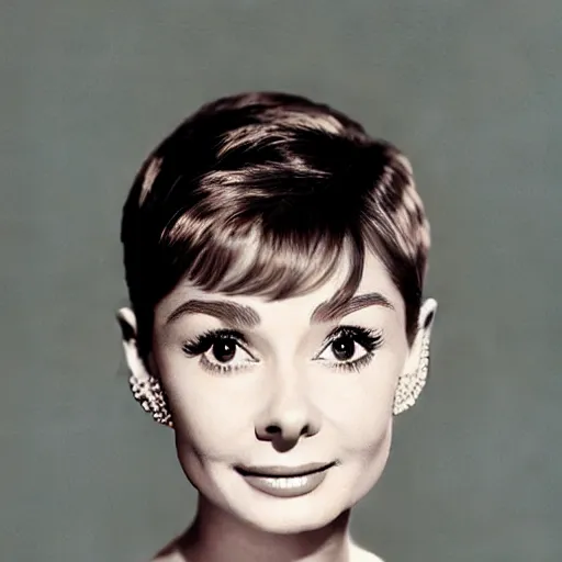 Prompt: portrait of a beautiful 20-year-old Audrey Hepburn with pixie cut hairstyle by Mario Testino, headshot, detailed, award winning, Sony a7R